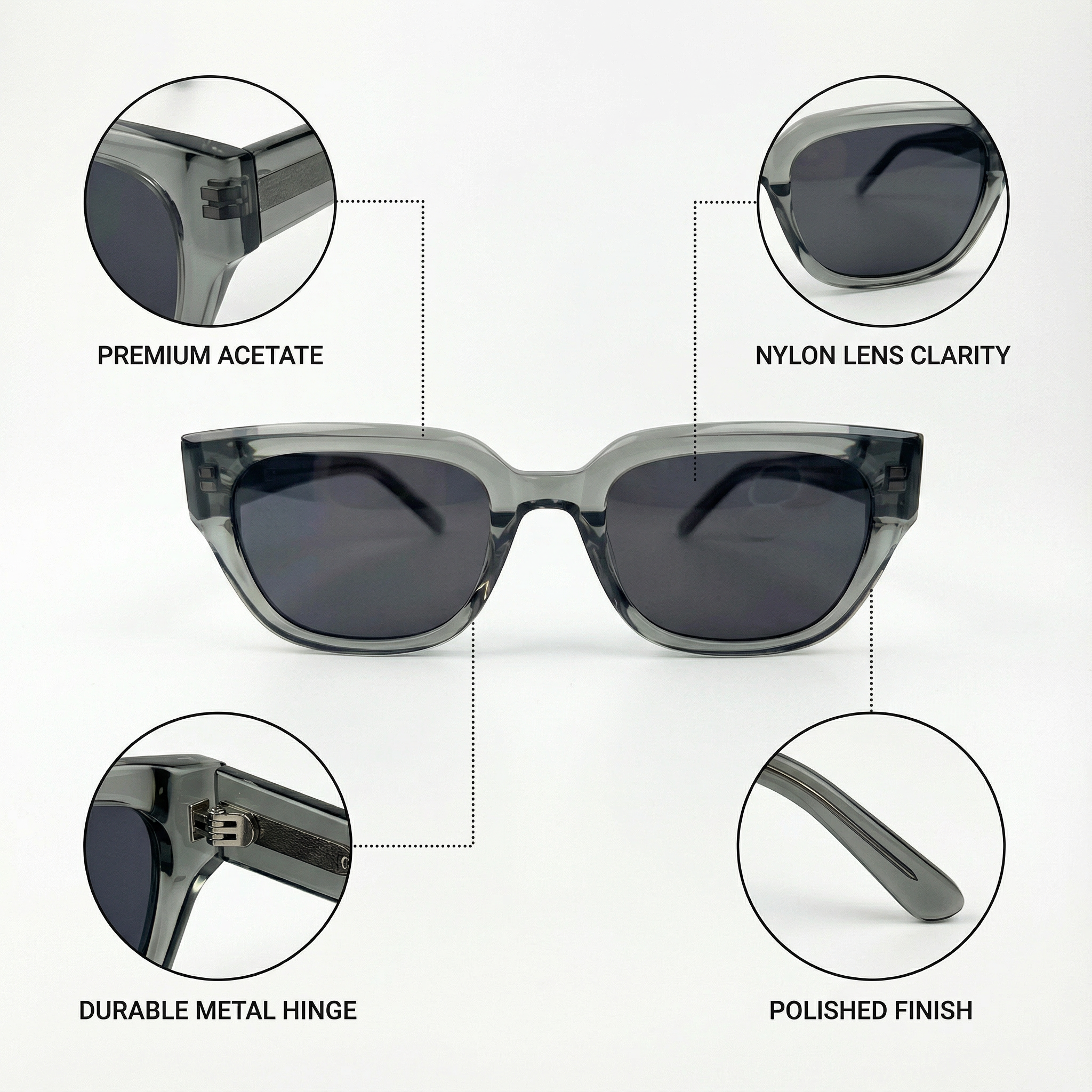 AyLALy New Cat Eye Square Sunglasses for Women - UV400 FDA Certified Smoke Gray Acetate Frame Face Slimming High-End Fashion Sun Glasses