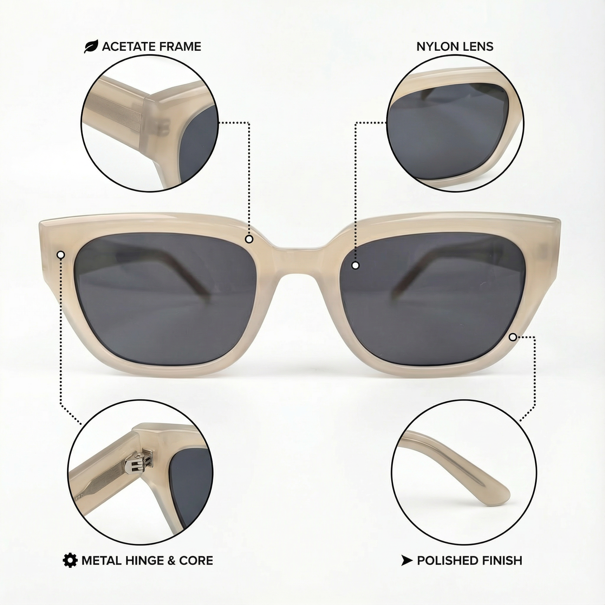 AyLALy Vintage Square Sunglasses for Women - UV400 FDA Certified Clear White Acetate Frame Fashion Sun Glasses