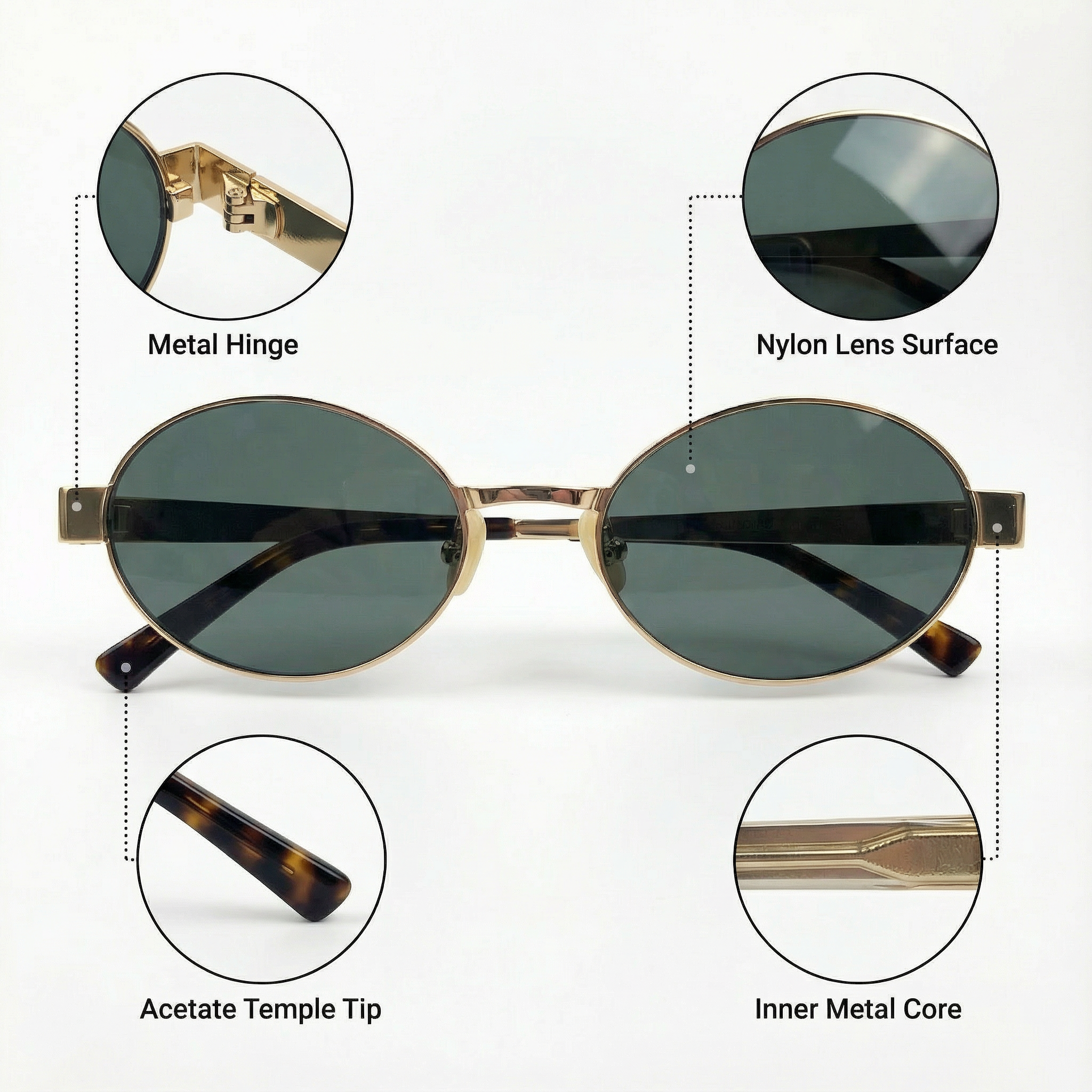 AyLALy 2025 New Vintage Oval Sunglasses for Women - UV400 FDA Certified Gold Frame Black Lens Stainless Steel High-End Influencer Sun Glasses