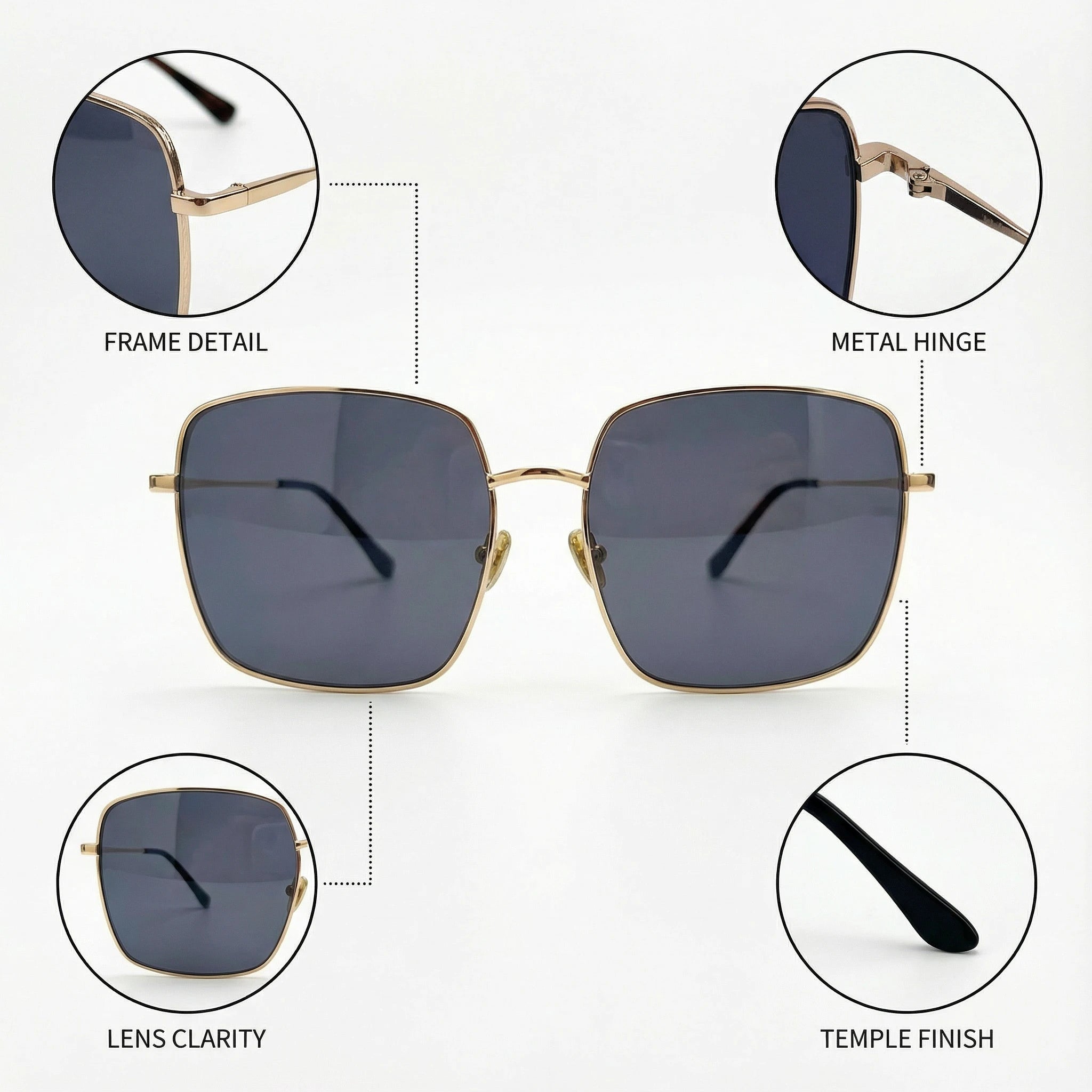 AyLALy Luxury Oversized Square Sunglasses for Women - UV400 FDA Certified Rose Gold Stainless Steel Frame UV Protective Eyewear