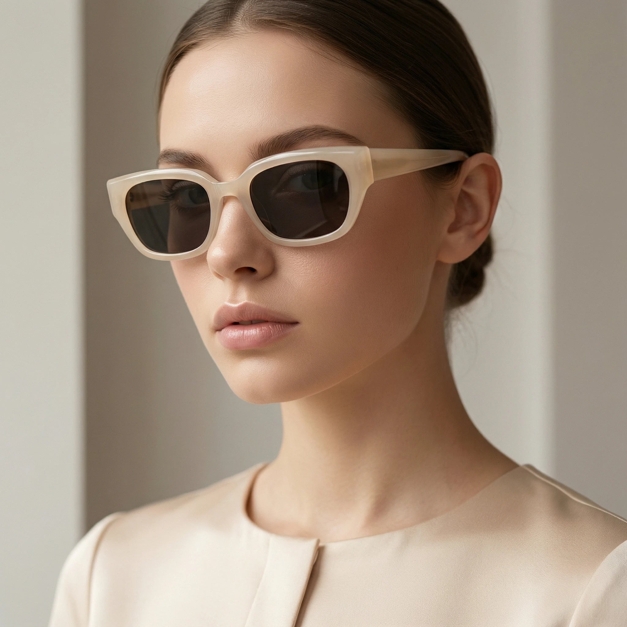 AyLALy Vintage Square Sunglasses for Women - UV400 FDA Certified Clear White Acetate Frame Fashion Sun Glasses