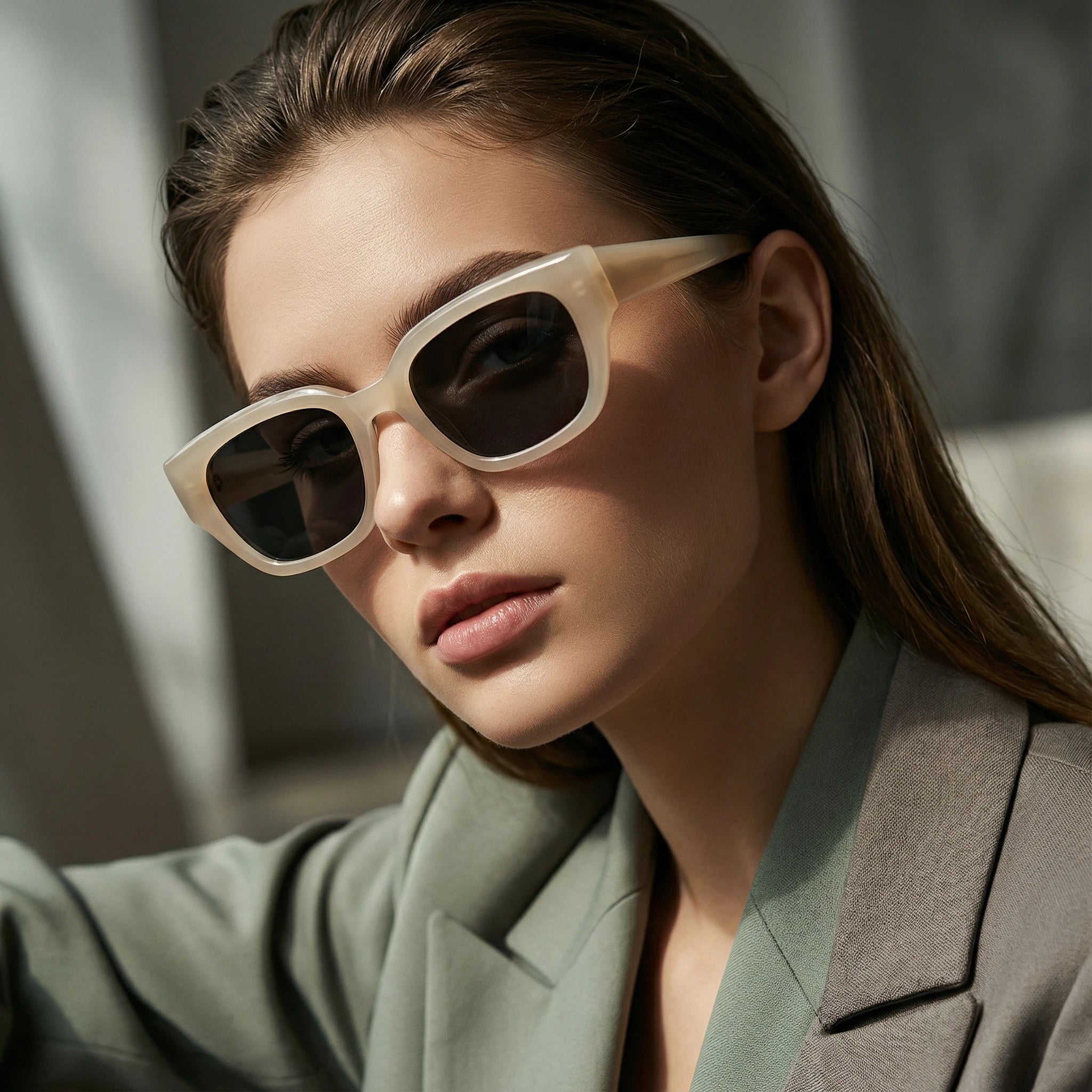 AyLALy Vintage Square Sunglasses for Women - UV400 FDA Certified Clear White Acetate Frame Fashion Sun Glasses