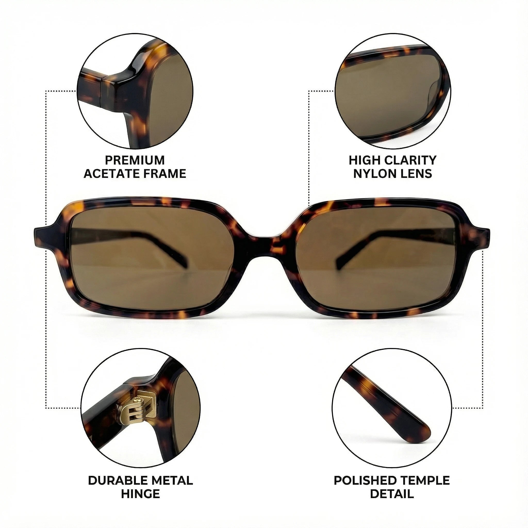 AyLALy Tortoiseshell Slim Rectangular Sunglasses for Women - UV400 FDA Certified Acetate Frame Retro UV Protection Eyewear